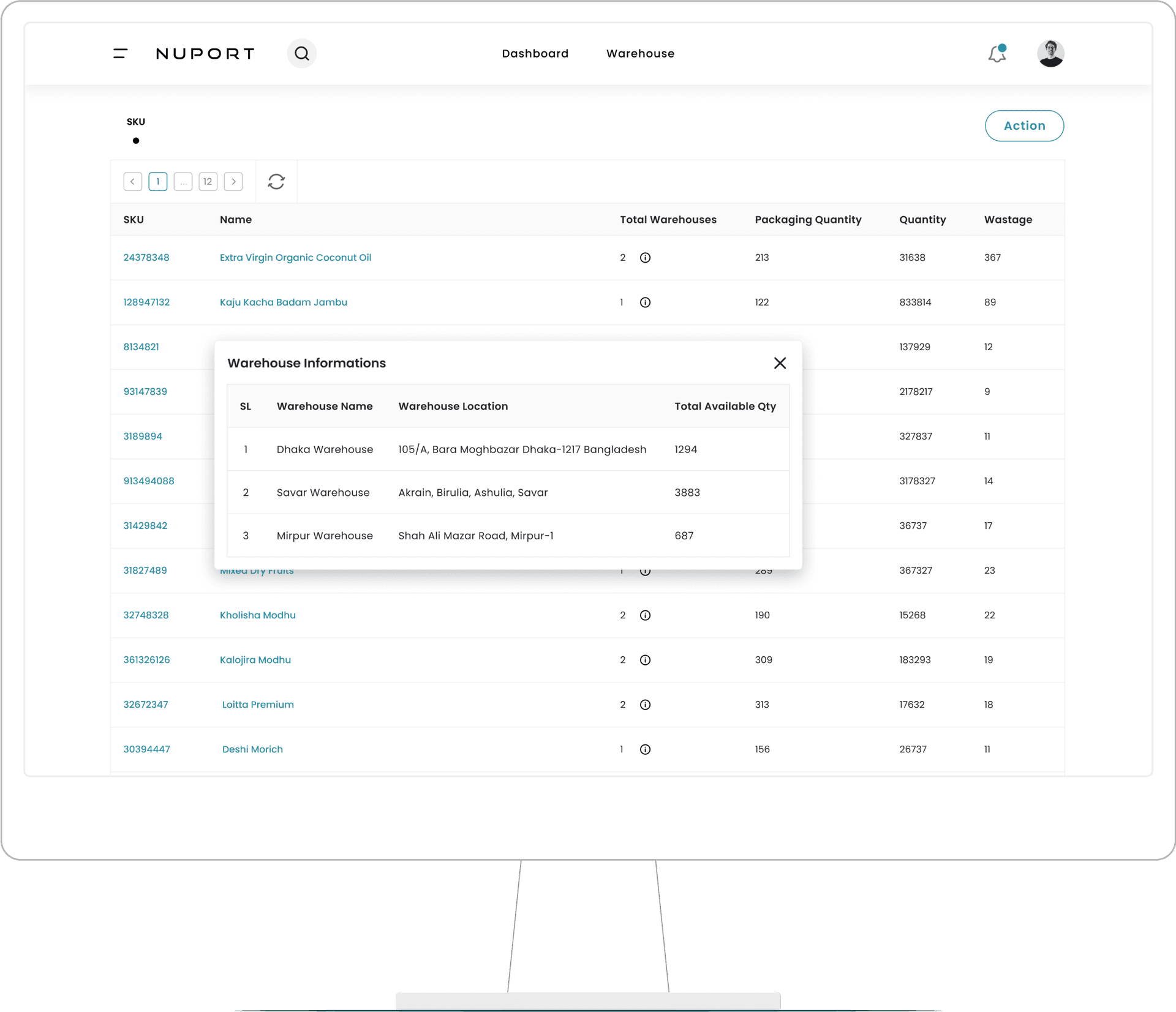 Nuport inventory management page