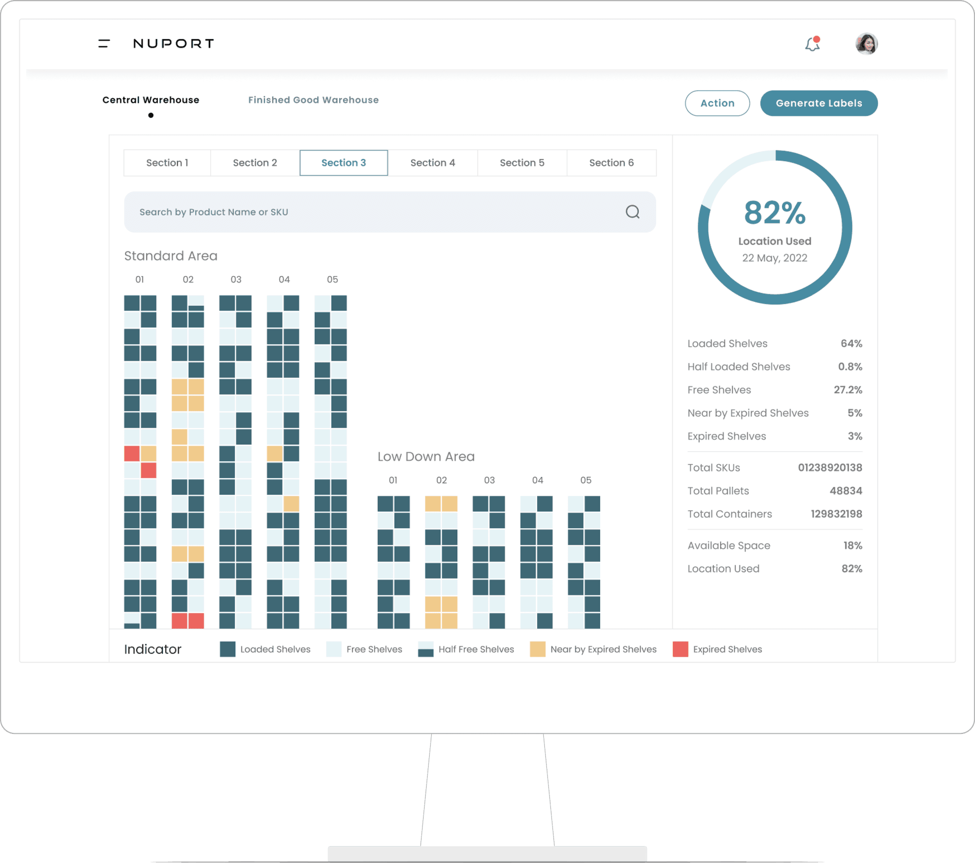 Nuport smart warehousing screen